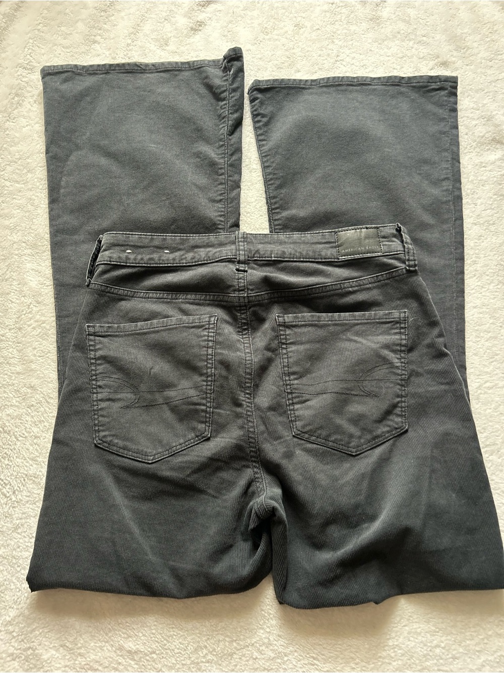 American Eagle High-Rise Button-Fly Charcoal Grey Flare Corduroy Jeans Pants 6 - Picture 10 of 11